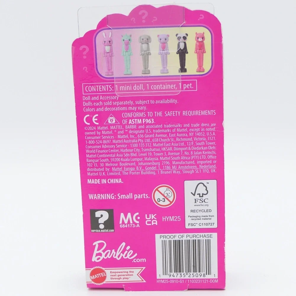 Mattel Mini Barbie Land Cutie Reveal Mini Doll Pet 1.5